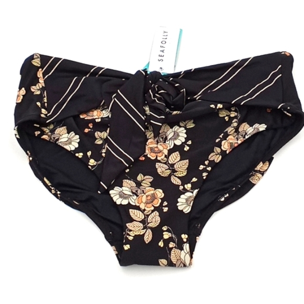 Seafolly Splendour Wide‎ Side Retro Bikini Bottom Black US 14